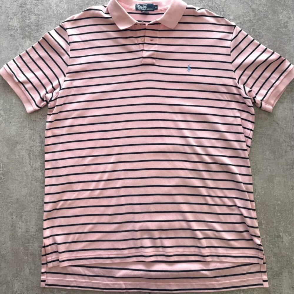 Ralph Lauren Pink Striped Polo Shirt Men’s XL Short Sleeve
